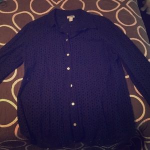 Navy Blue Eyelet Button Up Top
